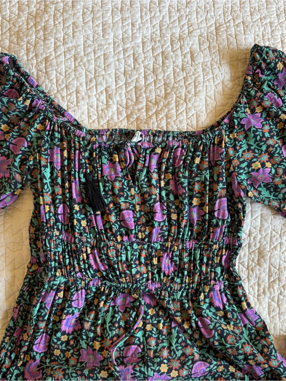 Spell Black Floral Square-Neck Wide-Leg Jumpsuit with Pink Flowers - Picture 6 of 10